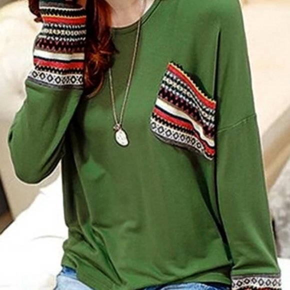 Drop Shoulder Pocket Patchwork Top - Picture 1 of 5